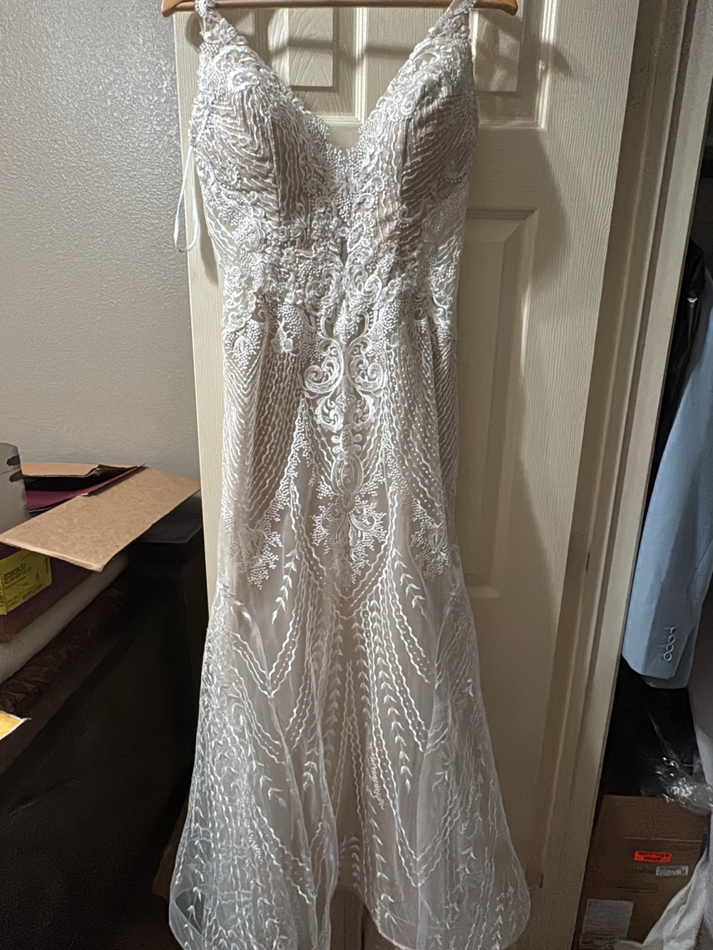 Embroidered Ivory V-Neck Wedding Dress